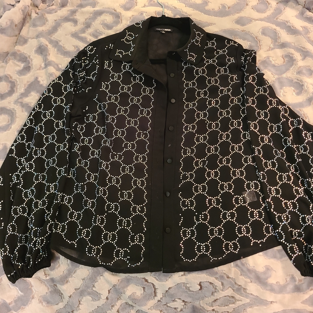 Fashion Nova Black Shirt with White Pattern